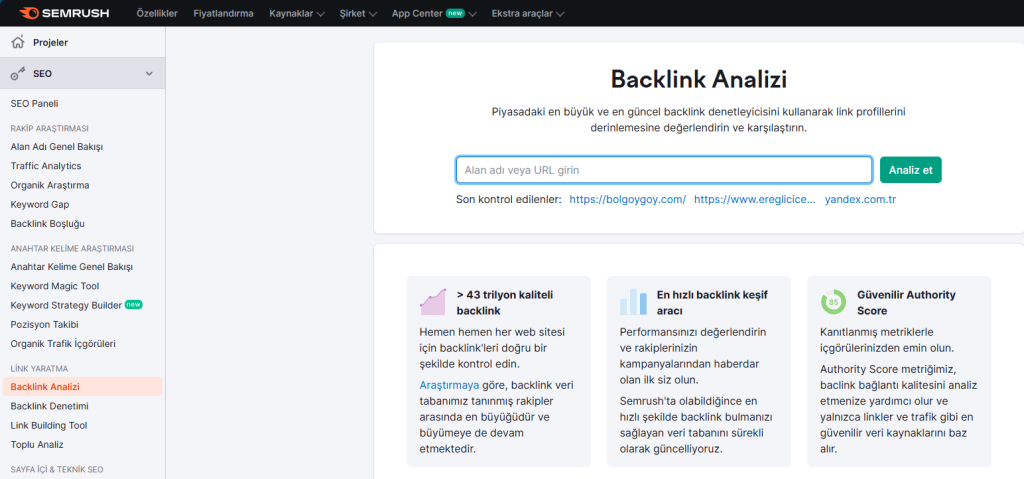 Semrush backlink analizi