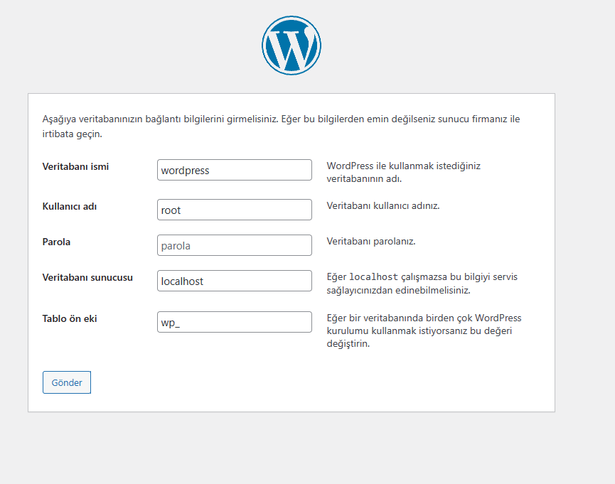 Wordpress veritabanı oluşturma